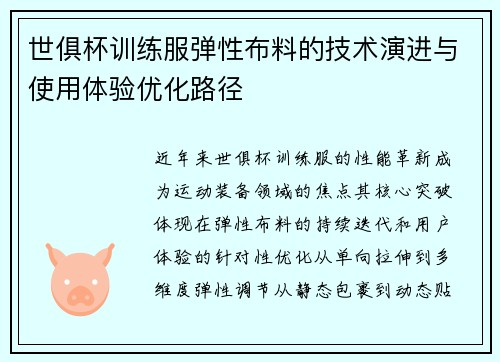 世俱杯训练服弹性布料的技术演进与使用体验优化路径
